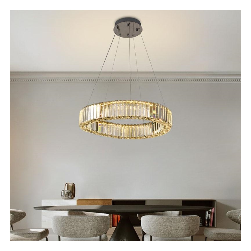 LED Dimbar kristallkronkrona på snöre LED/40W/230V 3000-6500K skinande krom + fjärrkontroll