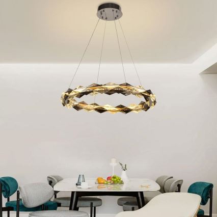 LED Dimbar kristallkronkrona på snöre LED/40W/230V 3000-6500K skinande krom + fjärrkontroll