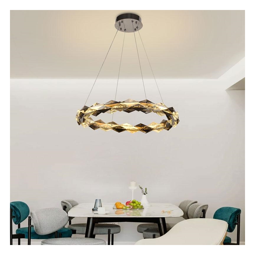 LED Dimbar kristallkronkrona på snöre LED/40W/230V 3000-6500K skinande krom + fjärrkontroll