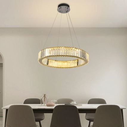 LED Dimbar kristallkronkrona på snöre LED/40W/230V 3000-6500K skinande krom + fjärrkontroll