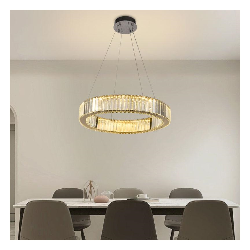 LED Dimbar kristallkronkrona på snöre LED/40W/230V 3000-6500K skinande krom + fjärrkontroll