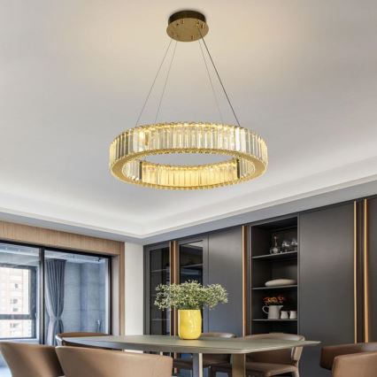 LED Ljusreglerad kristall ljuskrona på snöre LED/40W/230V 3000-6500K krom/guld + fjärrkontroll