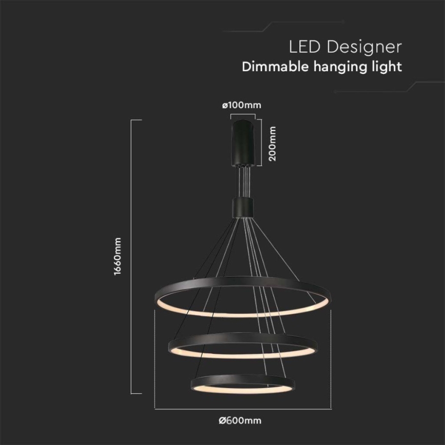 LED ljusreglerad ljuskrona på textilsladd LED/46W/230V 3000K svart