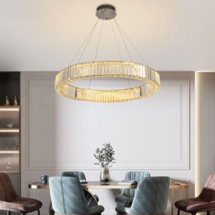 LED Dimbar kristallkronkrona på snöre LED/50W/230V 3000-6500K skinande krom + fjärrkontroll
