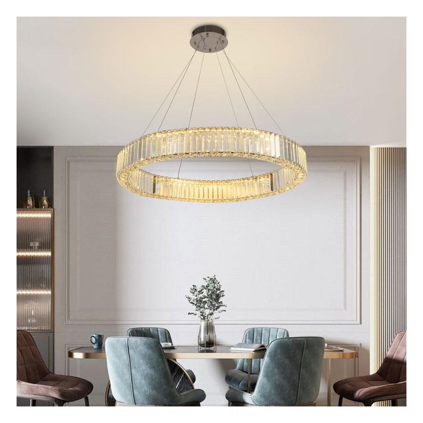 LED Dimbar kristallkronkrona på snöre LED/50W/230V 3000-6500K skinande krom + fjärrkontroll