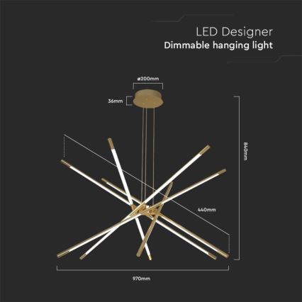 LED ljusreglerad ljuskrona på textilsladd LED/50W/230V 3000K guld
