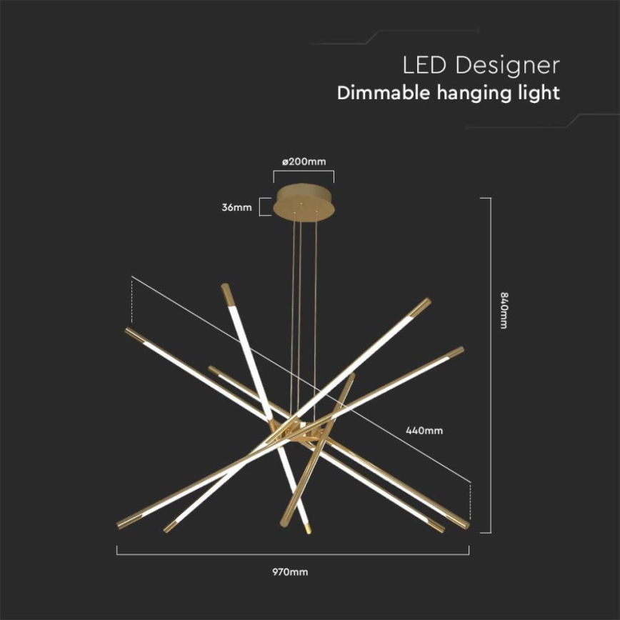 LED ljusreglerad ljuskrona på textilsladd LED/50W/230V 3000K guld
