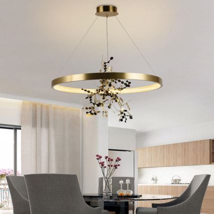 LED ljusreglerad ljuskrona på textilsladd LED/55W/230V 3000-6500K guld + fjärrkontroll