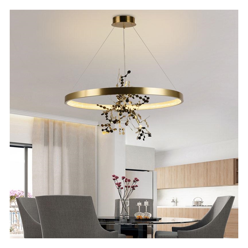 LED ljusreglerad ljuskrona på textilsladd LED/55W/230V 3000-6500K guld + fjärrkontroll