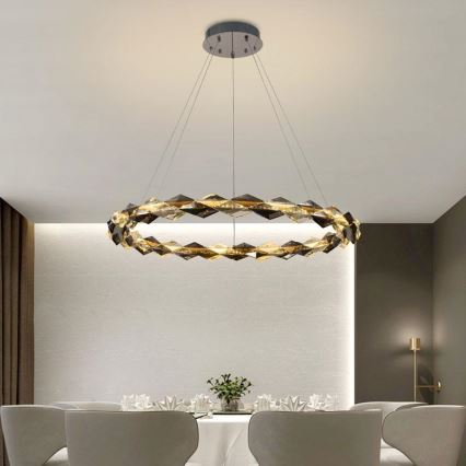 LED Dimbar kristallkronkrona på snöre LED/55W/230V 3000-6500K skinande krom + fjärrkontroll