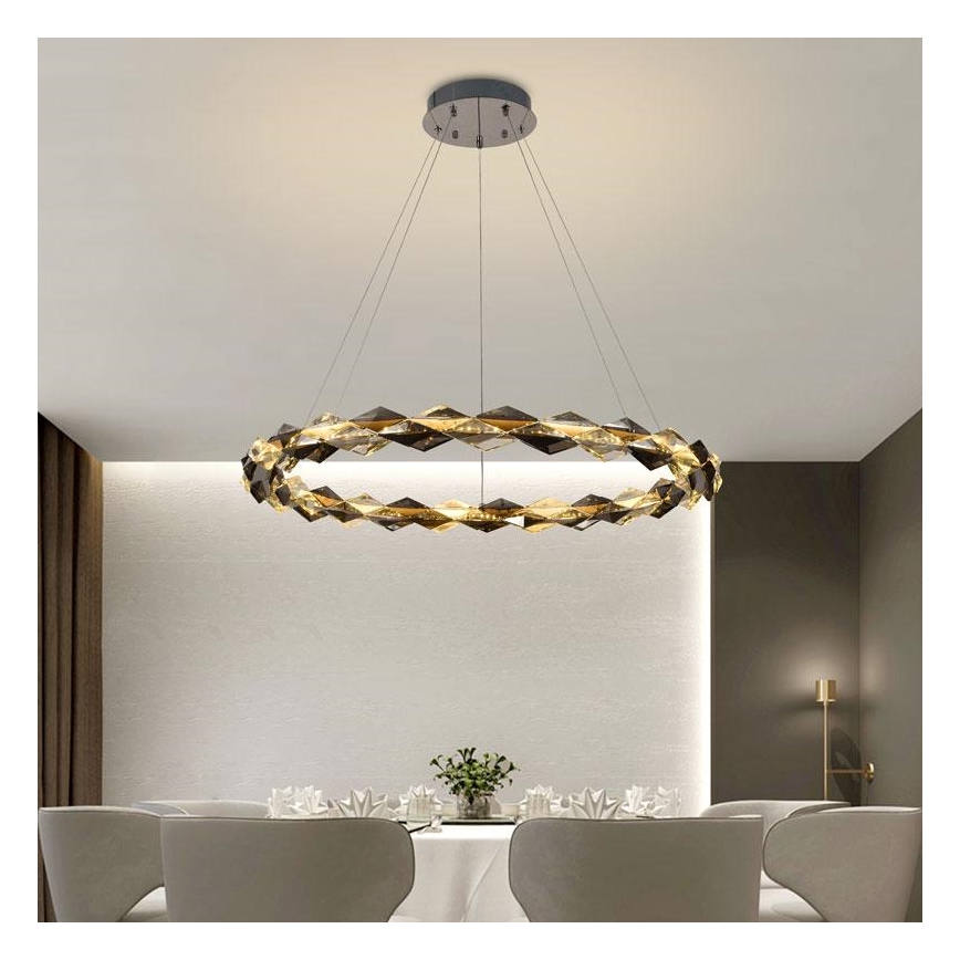 LED Dimbar kristallkronkrona på snöre LED/55W/230V 3000-6500K skinande krom + fjärrkontroll