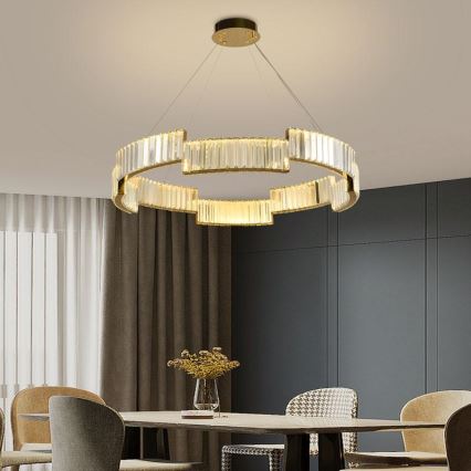 LED Ljusreglerad kristall ljuskrona på snöre LED/60W/230V 3000-6500K guld + fjärrkontroll
