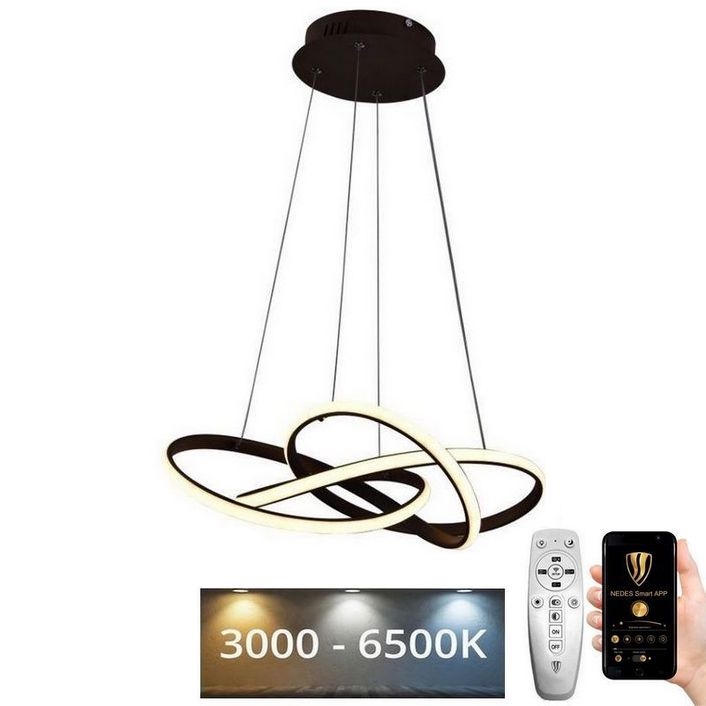 LED ljusreglerad ljuskrona på textilsladd LED/65W/230V 3000-6500K diameter 48 cm brun + fjärrkontroll