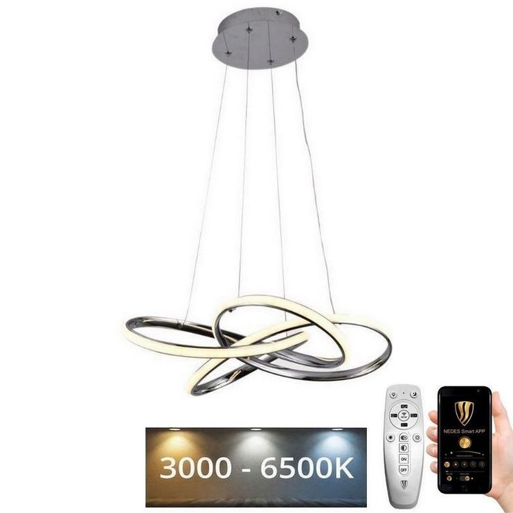 LED ljusreglerad ljuskrona på textilsladd LED/65W/230V 3000-6500K diameter 48 cm grå + fjärrkontroll