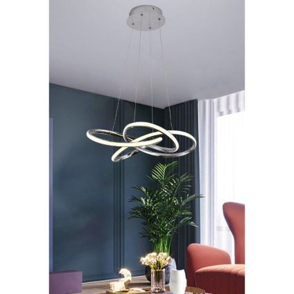 LED ljusreglerad ljuskrona på textilsladd LED/65W/230V 3000-6500K diameter 48 cm grå + fjärrkontroll
