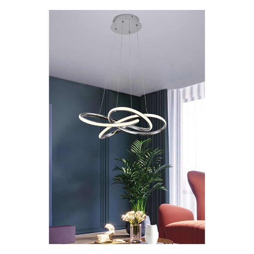 LED ljusreglerad ljuskrona på textilsladd LED/65W/230V 3000-6500K diameter 48 cm grå + fjärrkontroll
