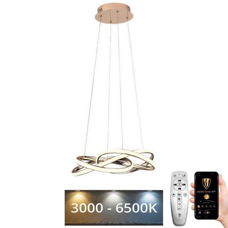 LED ljusreglerad ljuskrona på textilsladd LED/65W/230V 3000-6500K guld + fjärrkontroll