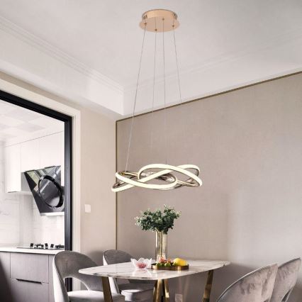 LED ljusreglerad ljuskrona på textilsladd LED/65W/230V 3000-6500K guld + fjärrkontroll