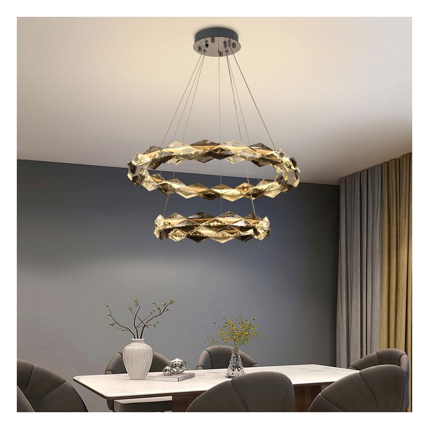 LED Dimbar kristallkronkrona på snöre LED/65W/230V 3000-6500K skinande krom + fjärrkontroll