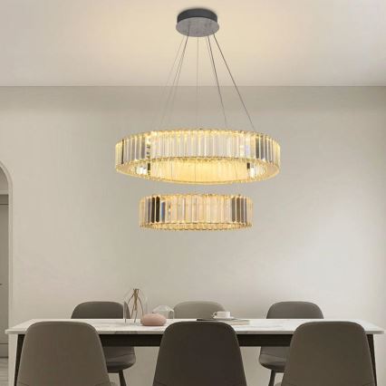 LED Dimbar kristallkronkrona på snöre LED/65W/230V 3000-6500K skinande krom + fjärrkontroll