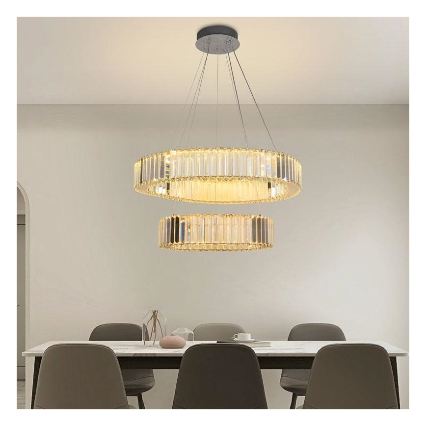 LED Dimbar kristallkronkrona på snöre LED/65W/230V 3000-6500K skinande krom + fjärrkontroll