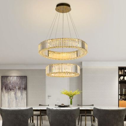 LED Ljusreglerad kristall ljuskrona på snöre LED/65W/230V 3000-6500K krom/guld + fjärrkontroll