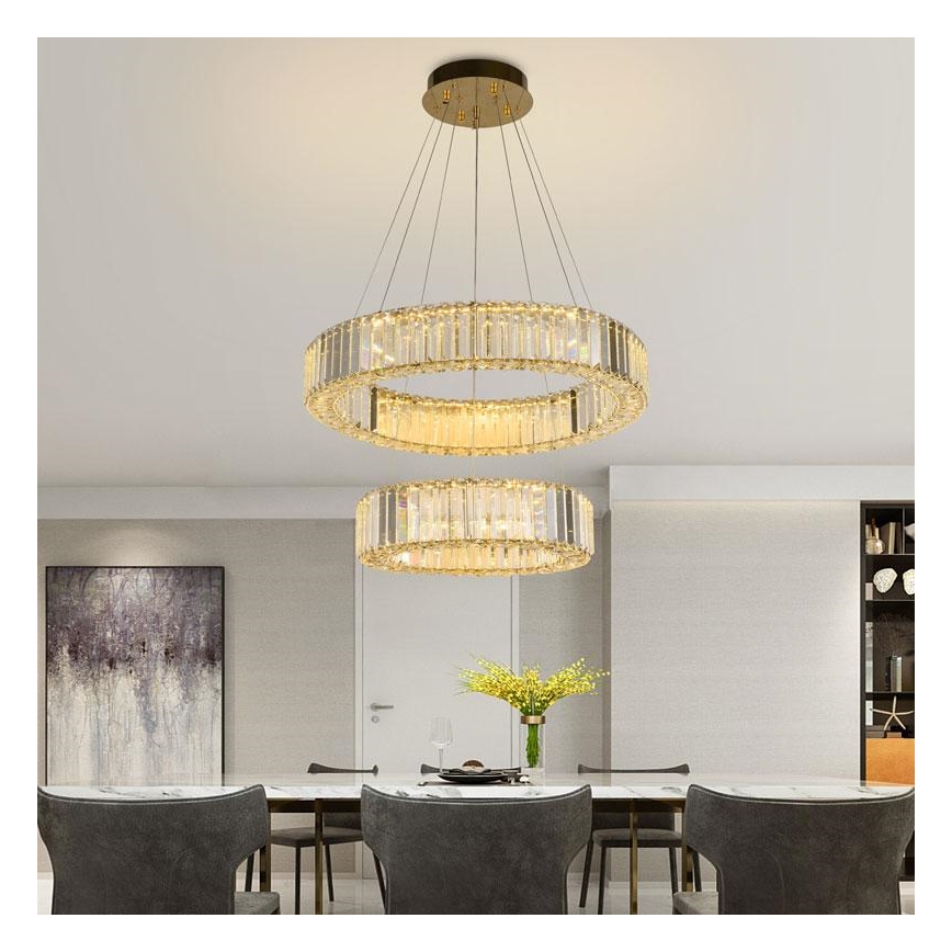 LED Ljusreglerad kristall ljuskrona på snöre LED/65W/230V 3000-6500K krom/guld + fjärrkontroll