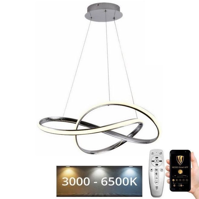 LED ljusreglerad ljuskrona på textilsladd LED/70W/230V 3000-6500K diameter 60 cm skinande krom + fjärrkontroll