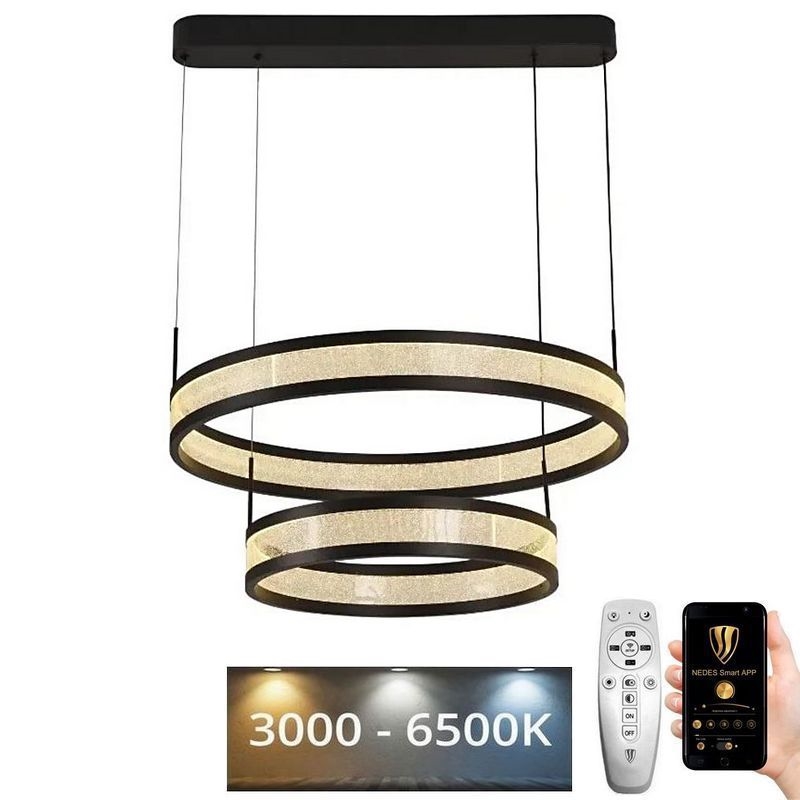 LED ljusreglerad ljuskrona på textilsladd LED/70W/230V 3000-6500K diameter 60 cm svart + fjärrkontroll