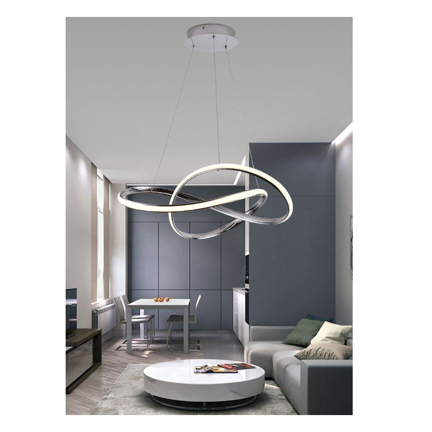 LED ljusreglerad ljuskrona på textilsladd LED/70W/230V 3000-6500K diameter 60 cm skinande krom + fjärrkontroll