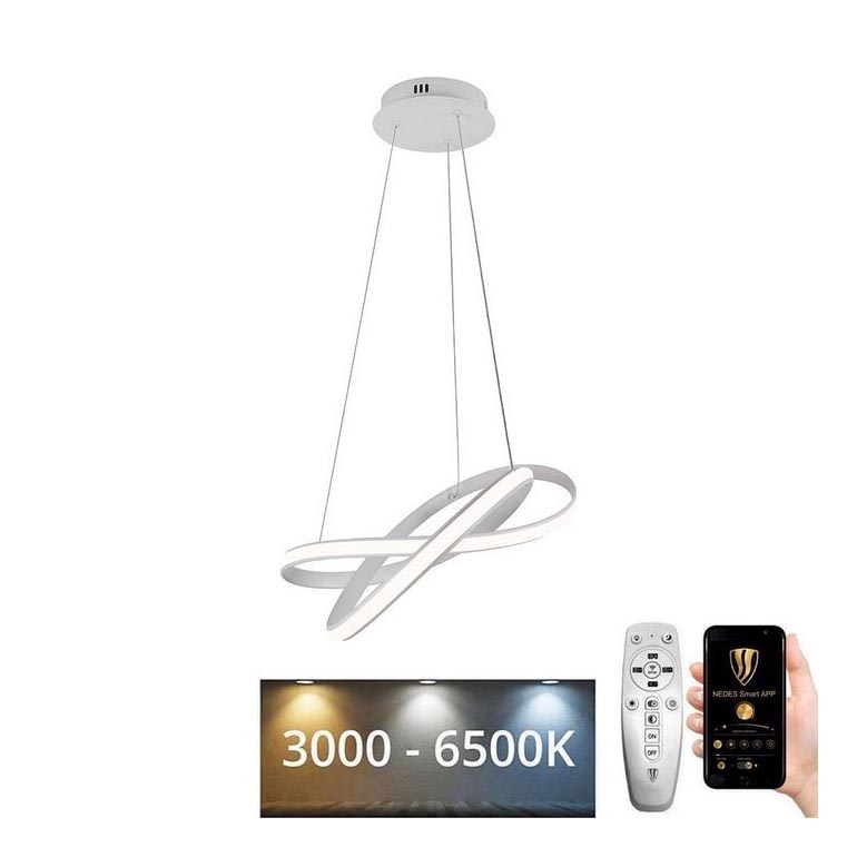 LED ljusreglerad ljuskrona på textilsladd LED/70W/230V 3000-6500K vit + fjärrkontroll