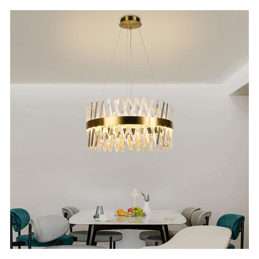 LED Ljusreglerad kristall ljuskrona på snöre LED/80W/230V 3000-6500K guld + fjärrkontroll