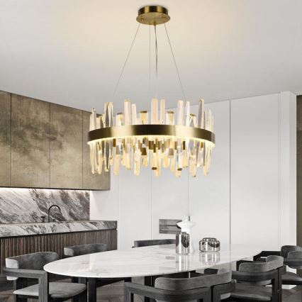 LED Ljusreglerad kristall ljuskrona på snöre LED/80W/230V 3000-6500K guld + fjärrkontroll