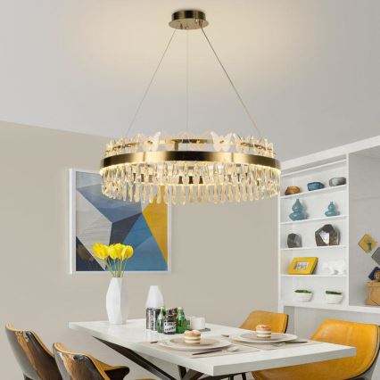 LED Ljusreglerad kristall ljuskrona på snöre LED/80W/230V 3000-6500K guld + fjärrkontroll