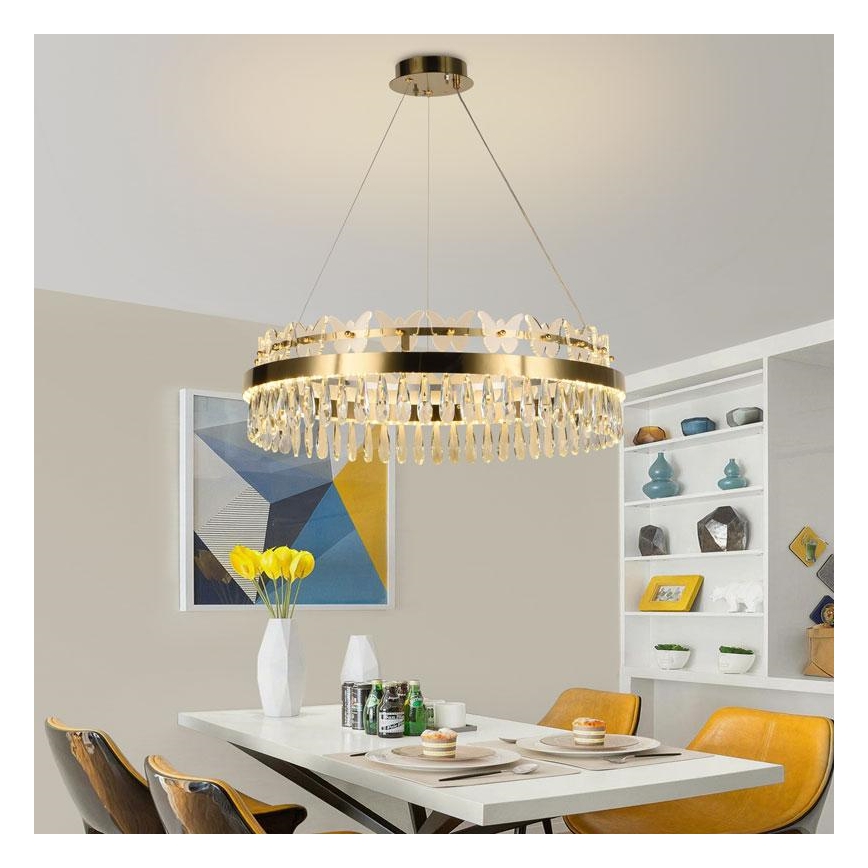 LED Ljusreglerad kristall ljuskrona på snöre LED/80W/230V 3000-6500K guld + fjärrkontroll