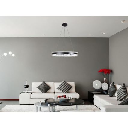 LED Ljusreglerad kristall ljuskrona på snöre LED/80W/230V 3000-6500K svart + fjärrkontroll