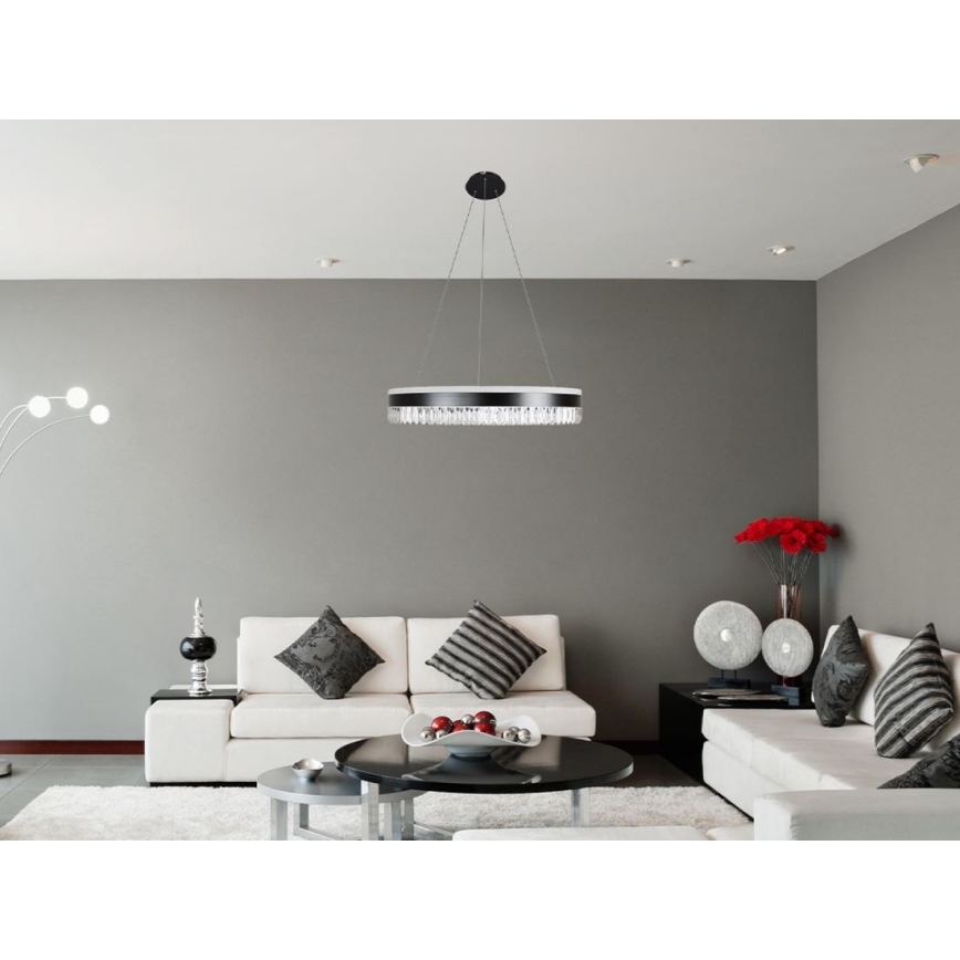 LED Ljusreglerad kristall ljuskrona på snöre LED/80W/230V 3000-6500K svart + fjärrkontroll