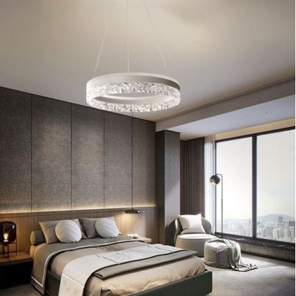 LED ljusreglerad ljuskrona på textilsladd LED/80W/230V 3000-6500K vit + fjärrkontroll