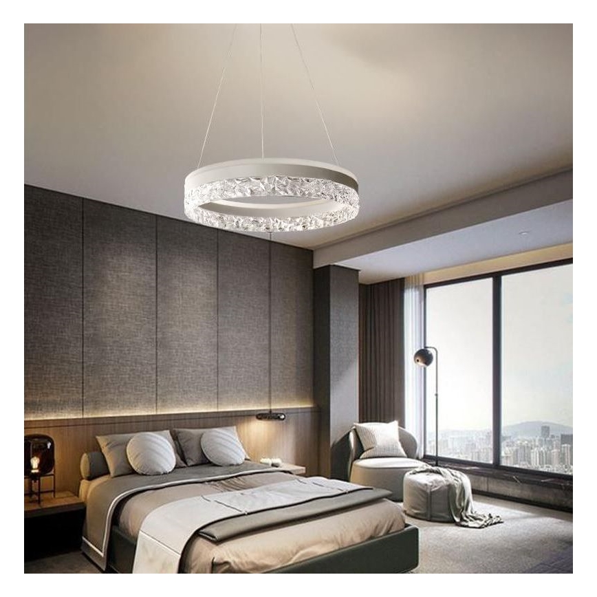 LED ljusreglerad ljuskrona på textilsladd LED/80W/230V 3000-6500K vit + fjärrkontroll