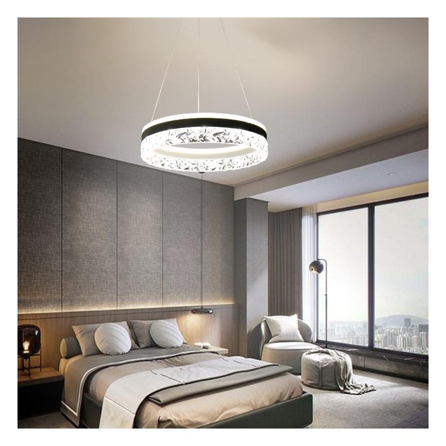 LED ljusreglerad ljuskrona på textilsladd LED/80W/230V 3000-6500K vit + fjärrkontroll