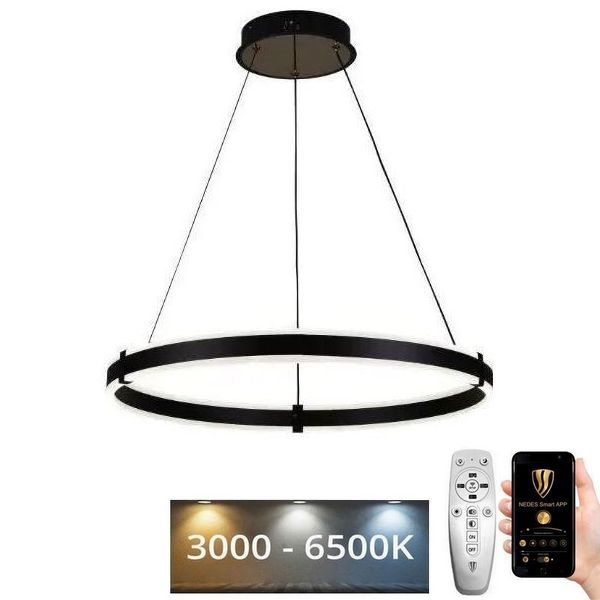 LED ljusreglerad ljuskrona på textilsladd LED/85W/230V 3000-6500K diameter 60 cm + fjärrkontroll