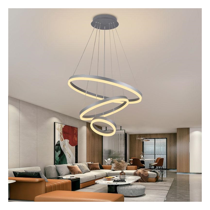 LED ljusreglerad ljuskrona på textilsladd LED/85W/230V 3000-6500K diameter 60 cm diameter 60 cm + fjärrkontroll
