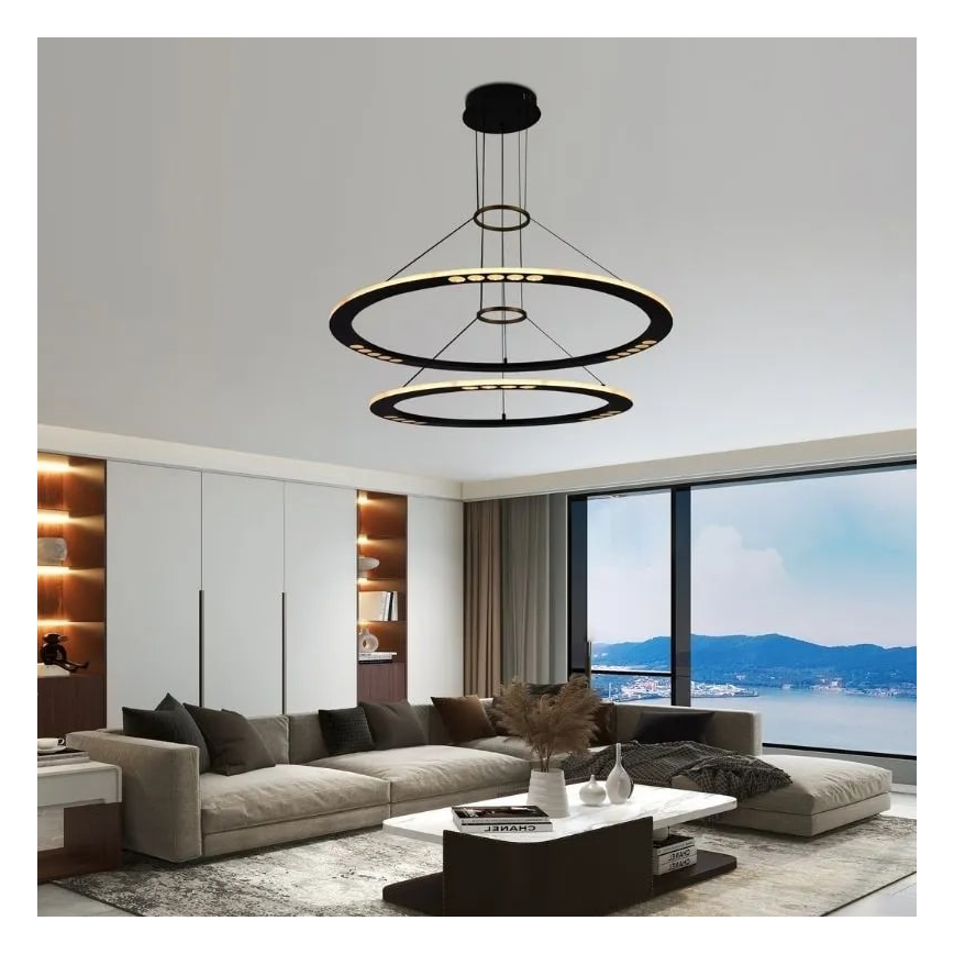 LED ljusreglerad ljuskrona på textilsladd LED/90W/230V 3000-6500K + fjärrkontroll