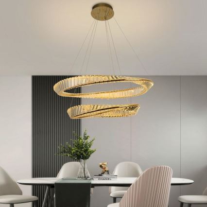 LED Ljusreglerad kristall ljuskrona på snöre LED/90W/230V 3000-6500K guld/krom + fjärrkontroll
