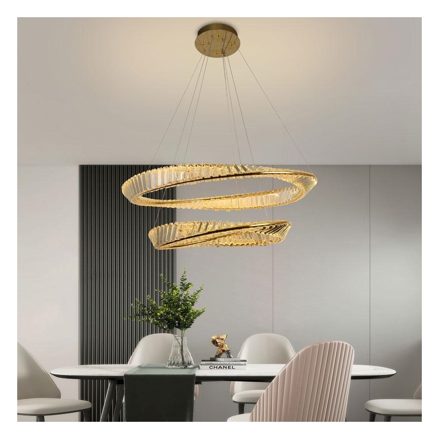 LED Ljusreglerad kristall ljuskrona på snöre LED/90W/230V 3000-6500K guld/krom + fjärrkontroll