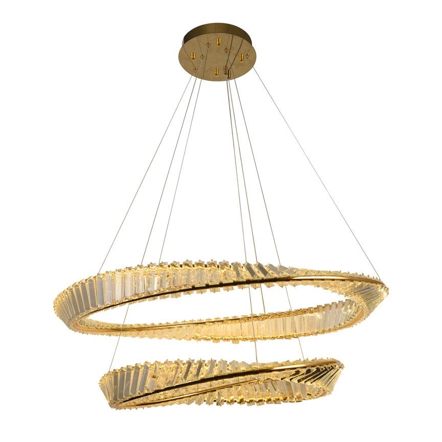 LED Ljusreglerad kristall ljuskrona på snöre LED/90W/230V 3000-6500K guld/krom + fjärrkontroll