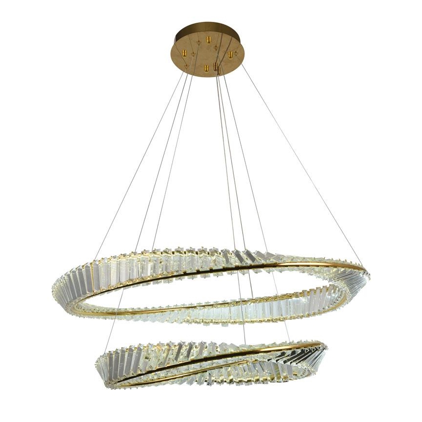 LED Ljusreglerad kristall ljuskrona på snöre LED/90W/230V 3000-6500K guld/krom + fjärrkontroll