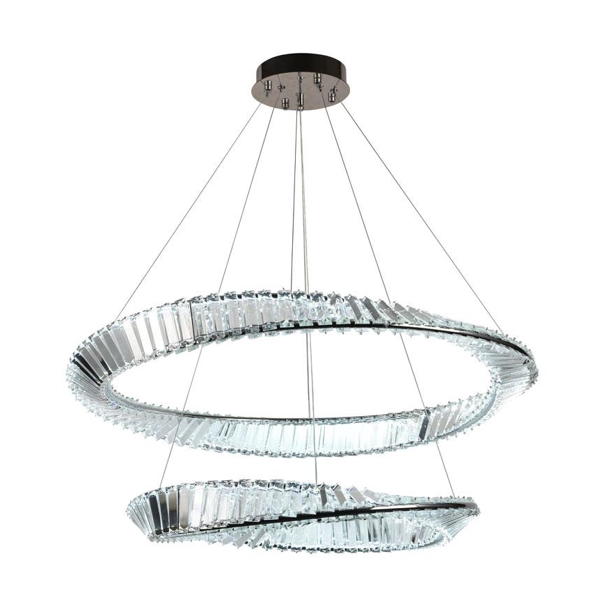 LED Dimbar kristallkronkrona på snöre LED/90W/230V 3000-6500K skinande krom + fjärrkontroll