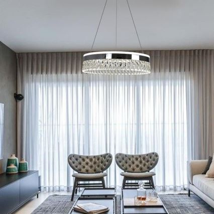 LED Dimbar kristallkronkrona på snöre LED/90W/230V 3000-6500K skinande krom + fjärrkontroll