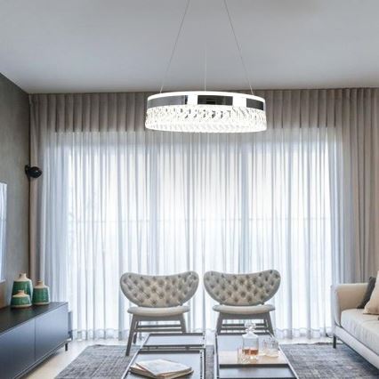 LED Dimbar kristallkronkrona på snöre LED/90W/230V 3000-6500K skinande krom + fjärrkontroll